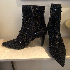 NEVER WORN - Zara Black Sequin Ankle Boots Size 7.5 - 8